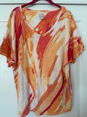 Chico’s Orange Abstract V-Neck Women’s Top